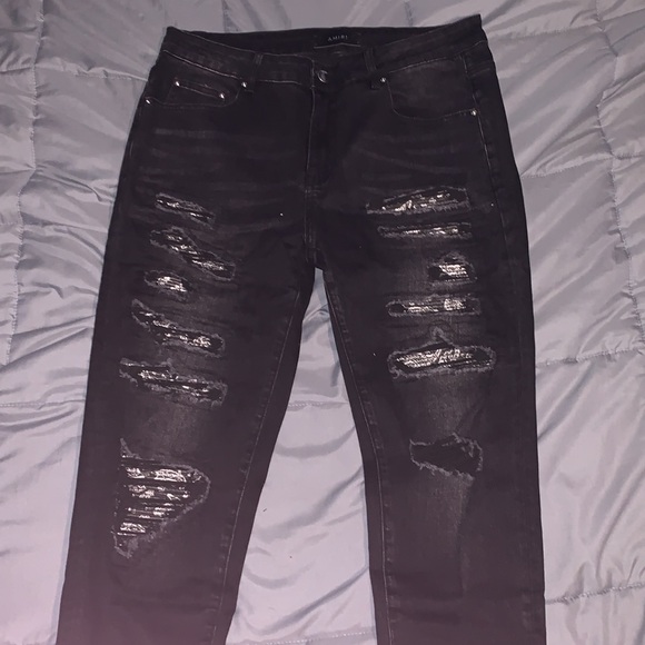 Amiri MX1 Bandana Ripped Jeans Black Mens 32 - Picture 2 of 5